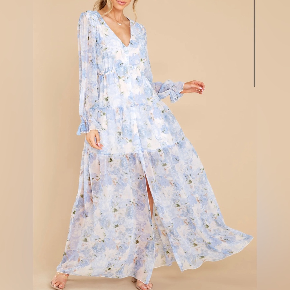 Everlasting Joy Blue Multi Floral Print Maxi Dress